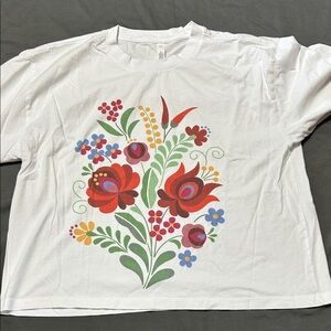 Floral Graphic Cropped White T-Shirt